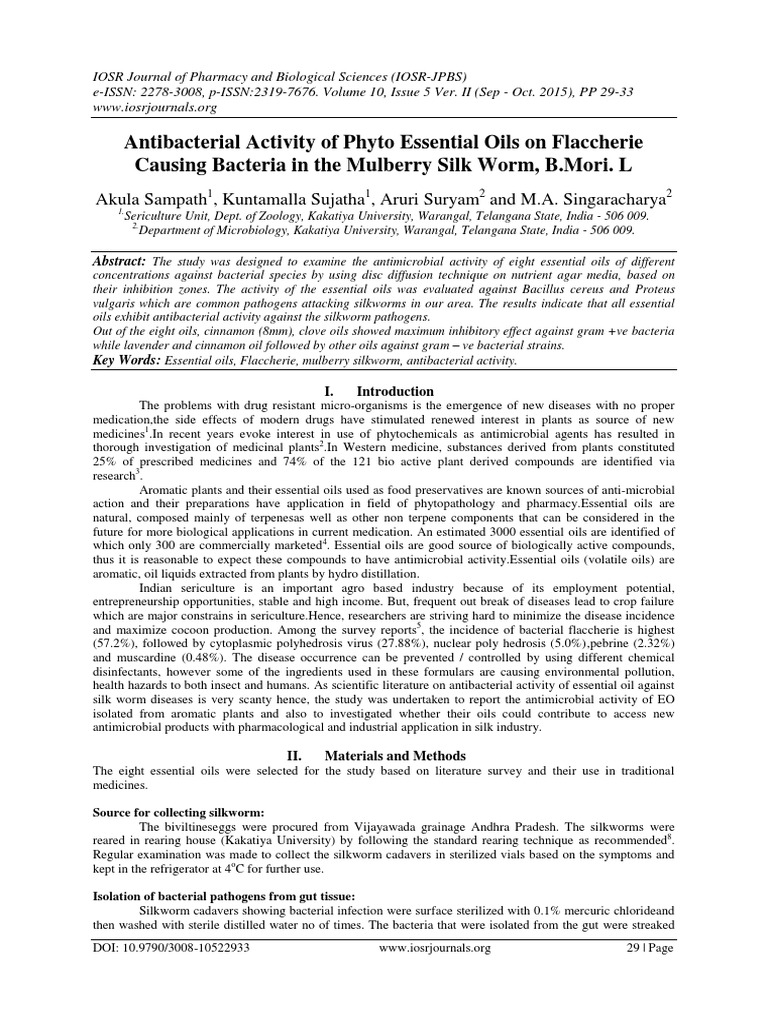 Antibacterial Activity of Phyto Essential Oils On Flaccherie Causing