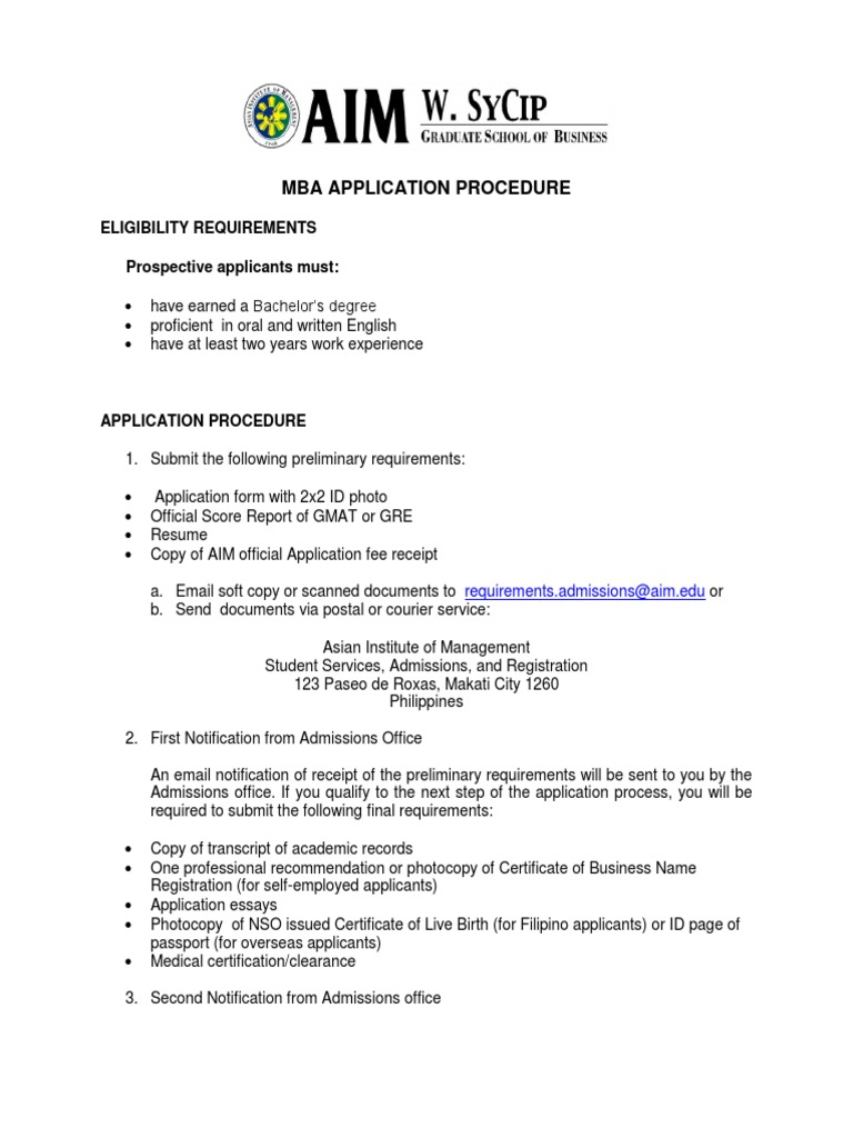 MBA Admission Document Requirements | PDF