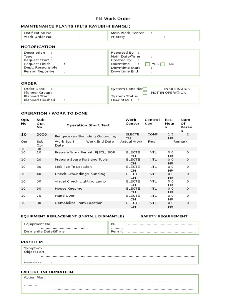 PM Work Order for Maintenance Tasks | PDF