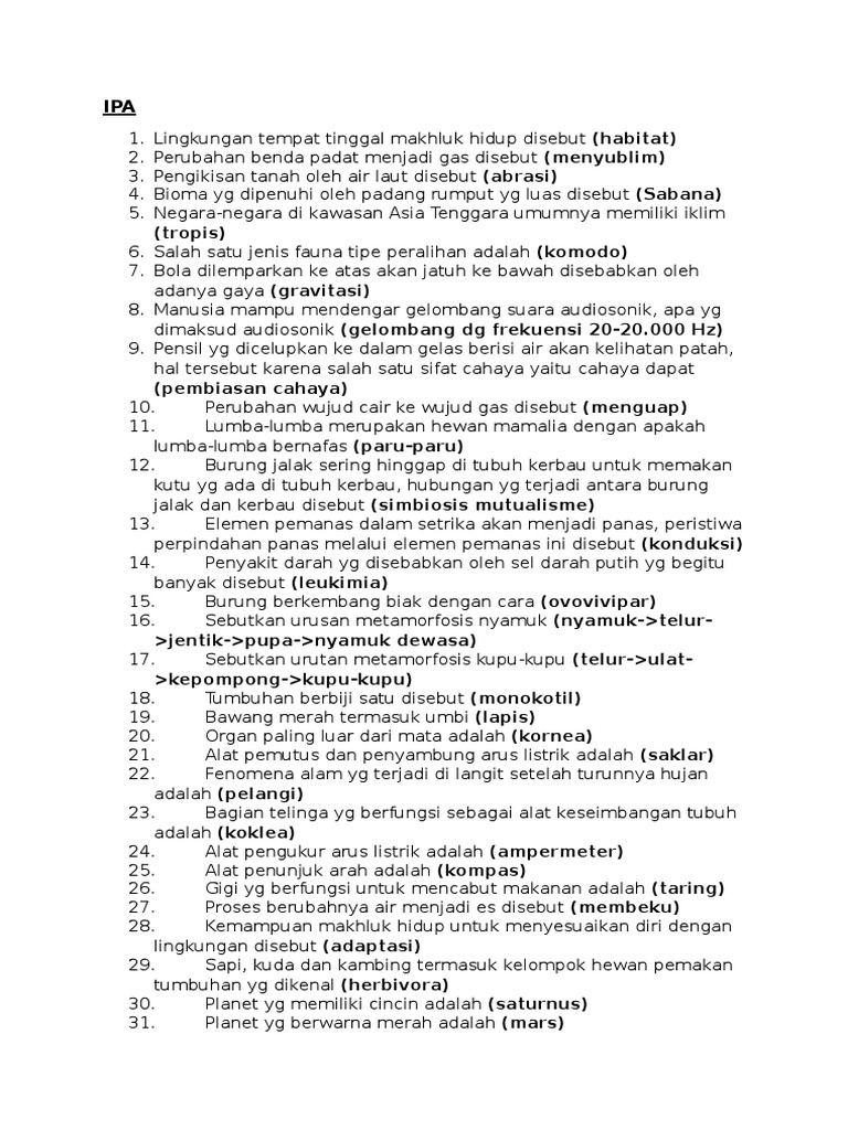Soal Cerdas Cermat Ipa