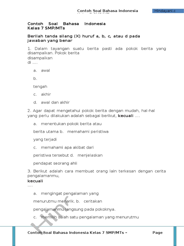 Contoh Soal Benar Salah Bahasa Indonesia Terbaru 2019