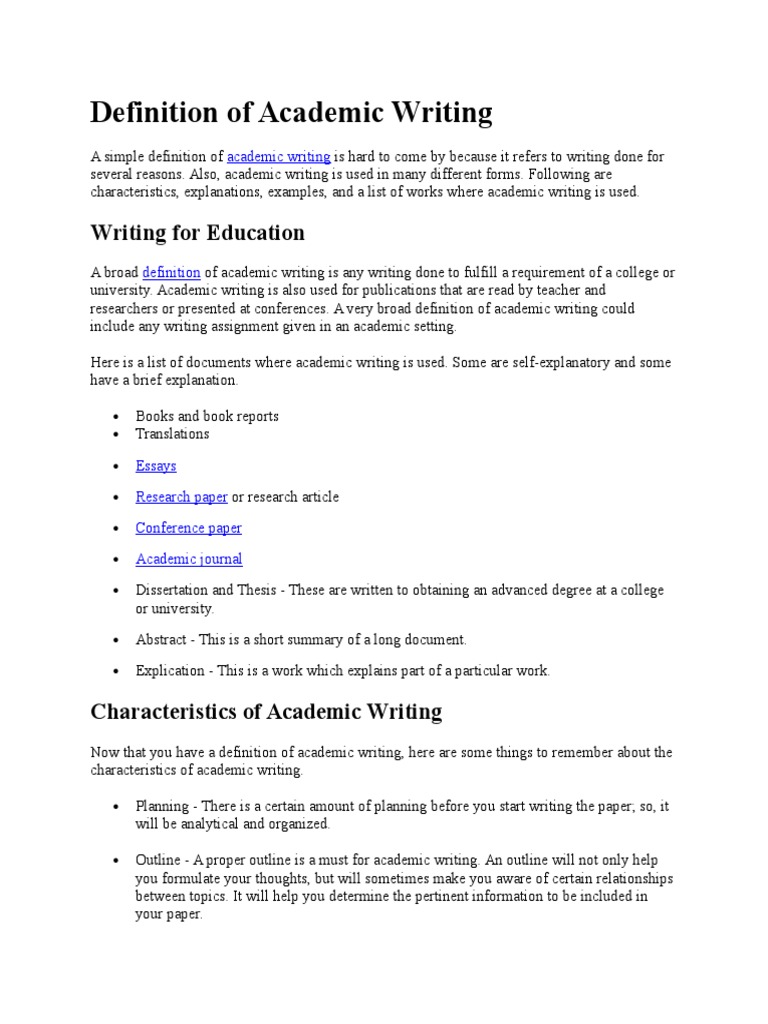 definition of essays in academic writing