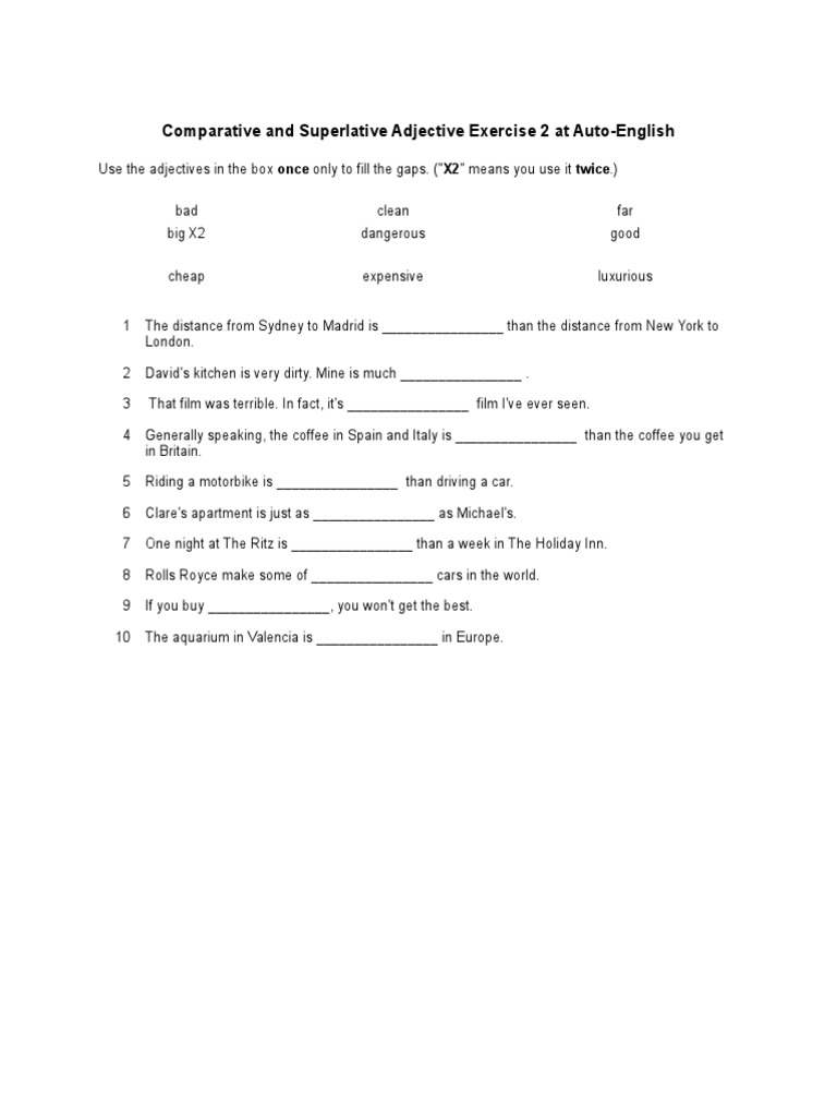 Comparative and Superlative Adjective Exercise | PDF | Teaching Methods ...