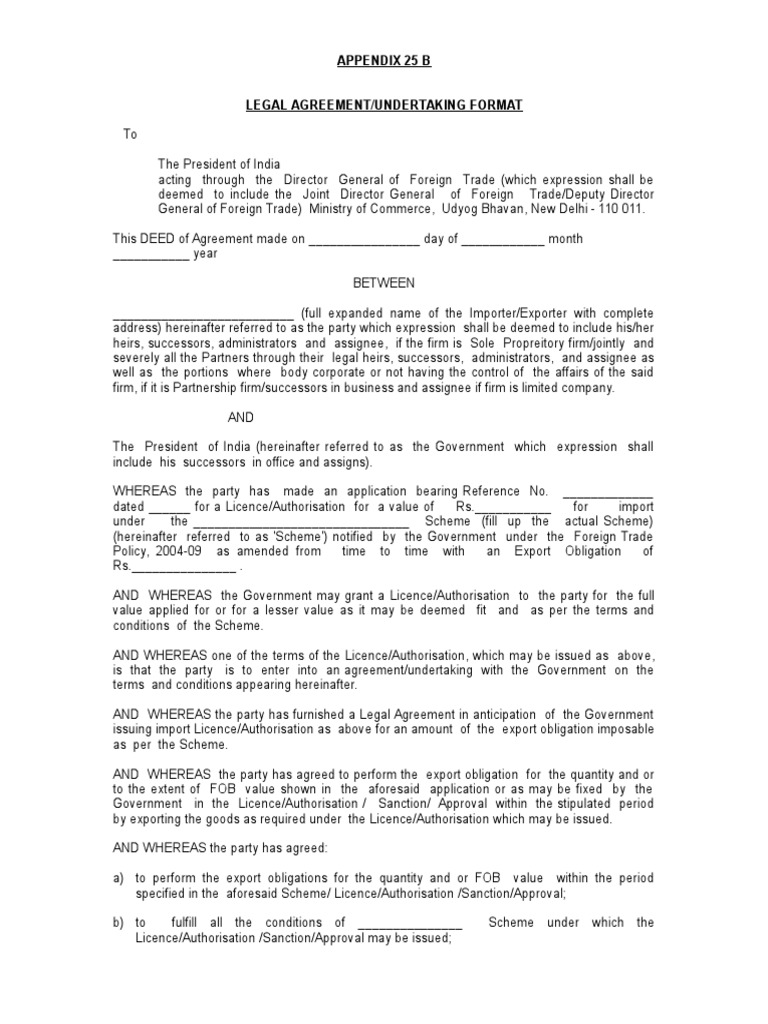 APPENDIX 22 B (Legal Agreement-Undertaking Format)  PDF Within legal undertaking template