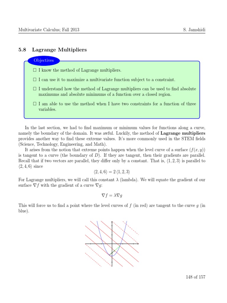 Lagrange Multipliers in Multivariate Calculus | PDF | Maxima And Minima ...