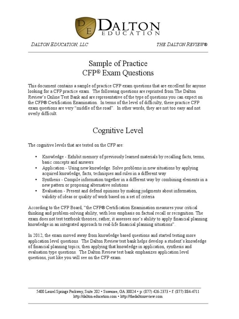 Newsample of CFP Exam Practice Questions PDF Test (Assessment) Pension