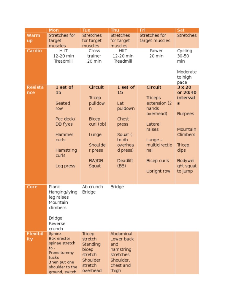 Weekly Workout Plan with Stretches | PDF | Human Anatomy ...
