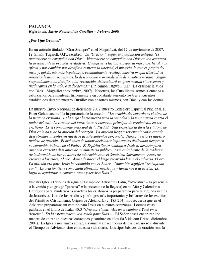 Manual Cursillos Palanca | PDF | eucaristía | Oración