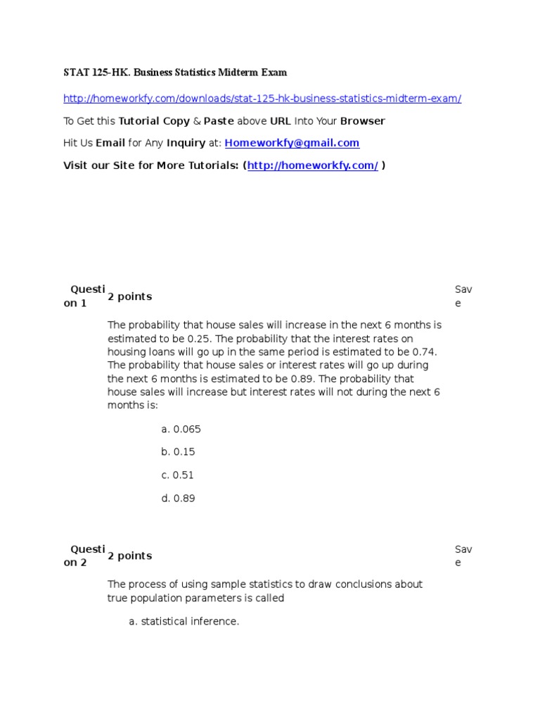 Business Statistics Midterm Exam Guide | PDF | Statistical Hypothesis ...