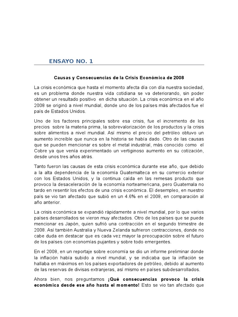 Causas y Consecuencias de La Crisis Economica de 2008 | PDF | Gran ...