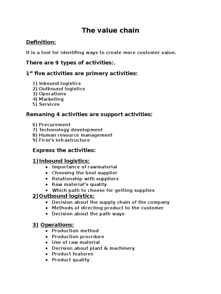 Understanding the Value Chain Activities | PDF