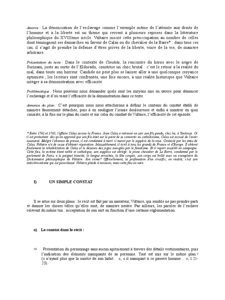 Lecture Analytique le nègre de Surinam Candide Voltaire Candide
