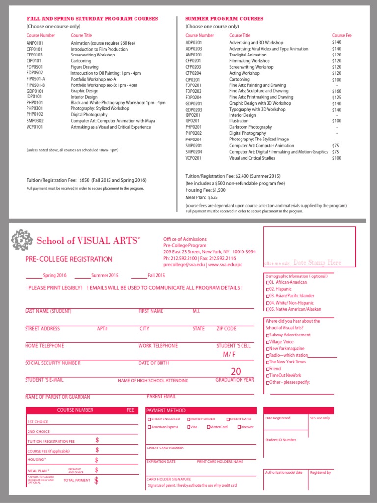Pre-College Registration Form 2016 | PDF | Credit Card | Animation