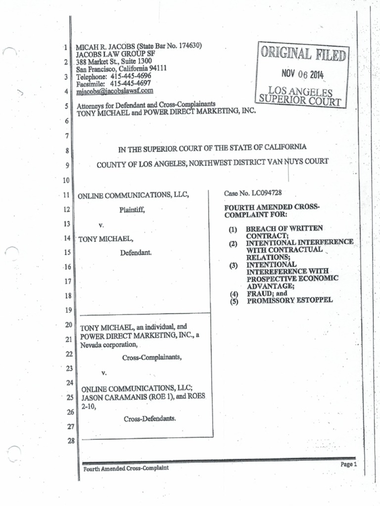 Tony Michael v. Caramanis Fourth Amended Cross-Complaint 10012015 | PDF