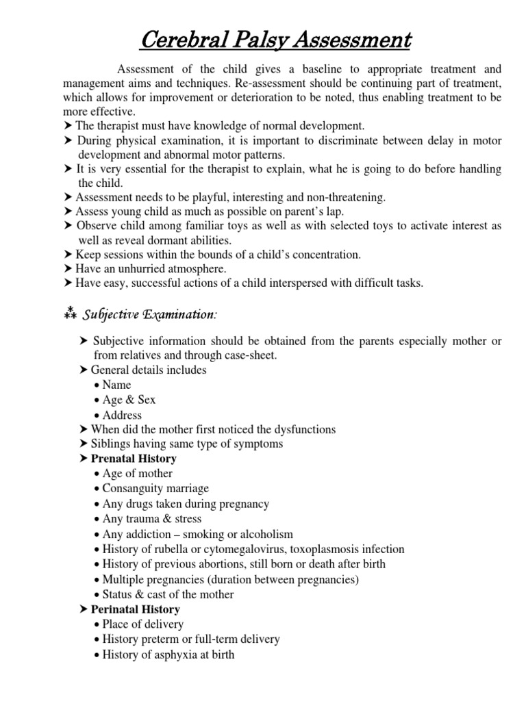Cerebral Palsy Assessment Guide | PDF