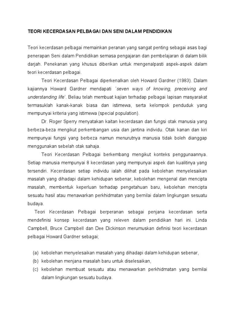 Teori Kecerdasan Pelbagai & Seni dalam Pendidikan