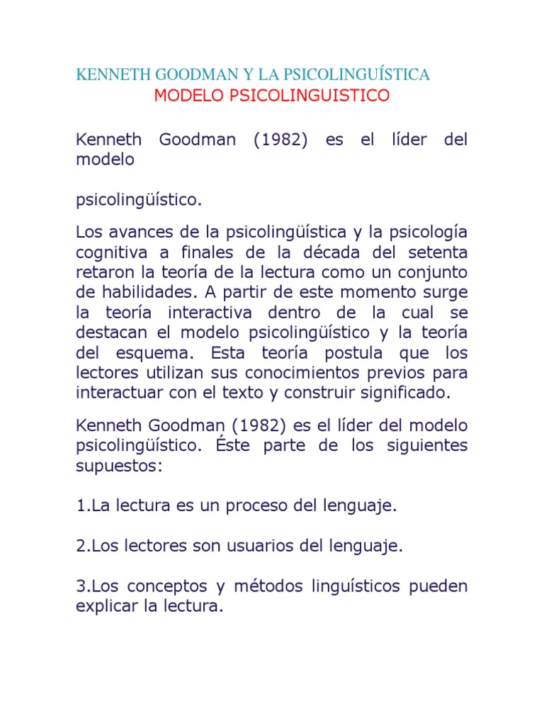 Goodman y la Psicolingüística en la Lectura | PDF | Lectura (proceso ...