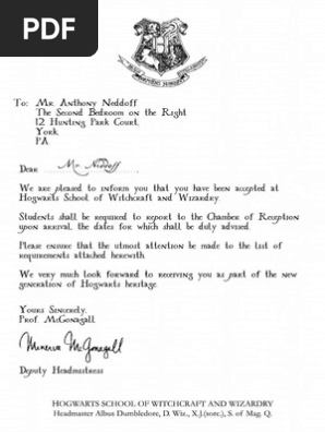 Hogwarts Acceptance Letter