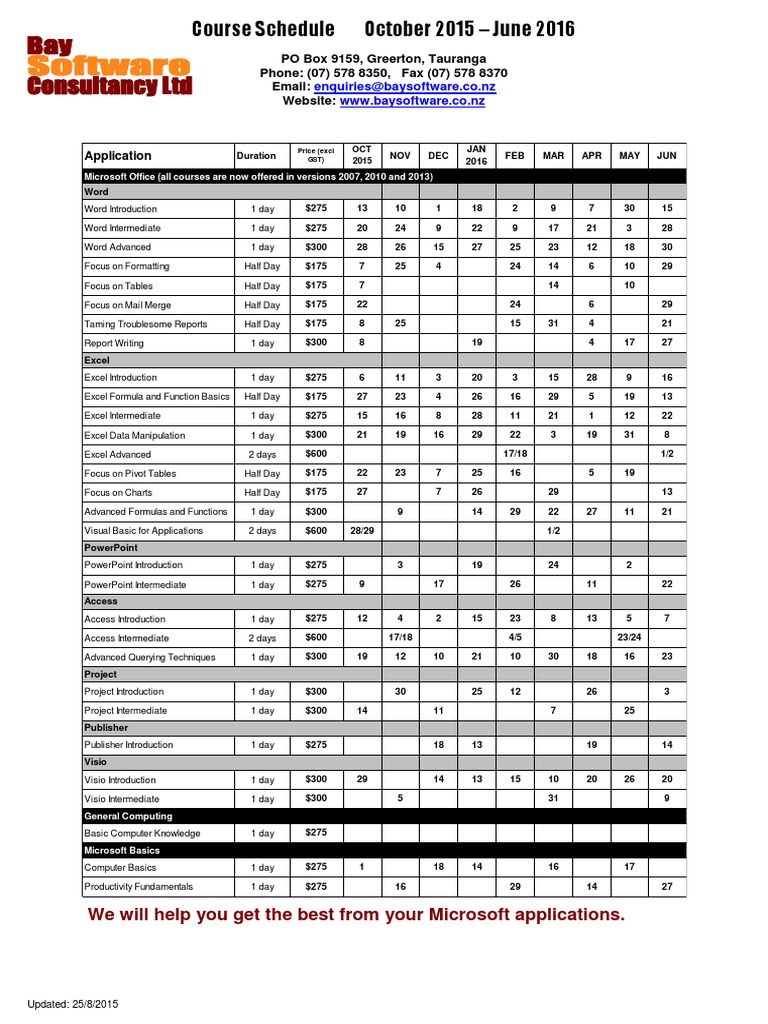 Microsoft Course Schedule 2015-2016 | PDF | Business