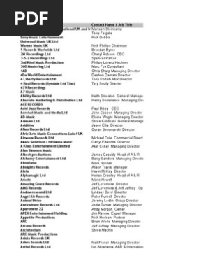 Edited Version Uk Excel Music Industry Contacts