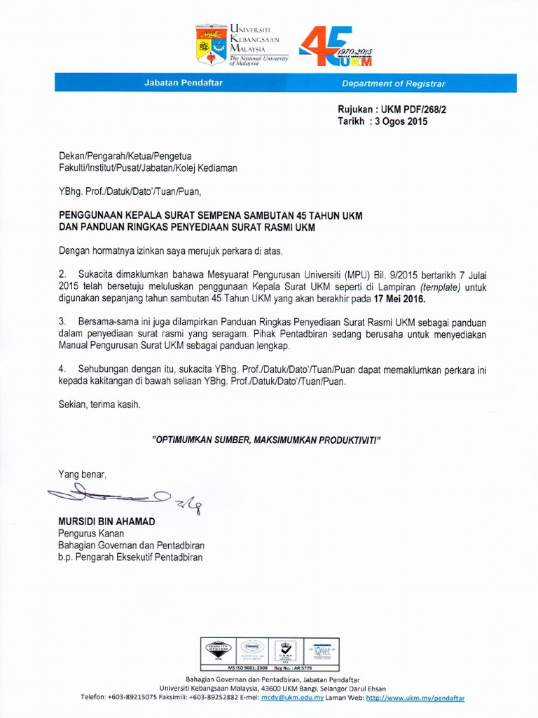 Penggunaan Kepala Surat 45 Tahun Ukm Pdf