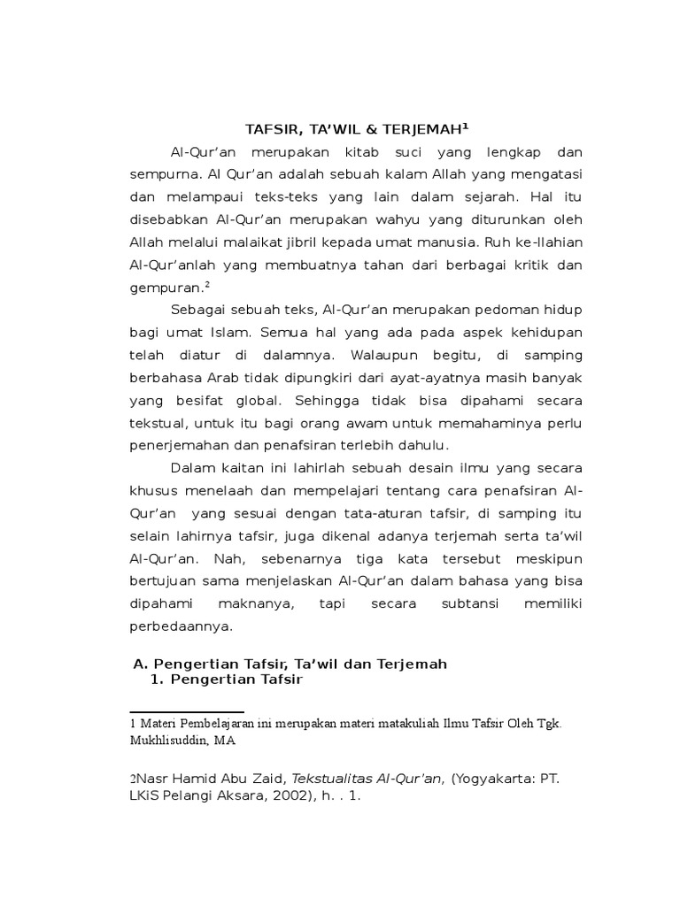 Tafsir, Takwil Dan Terjemah PDF