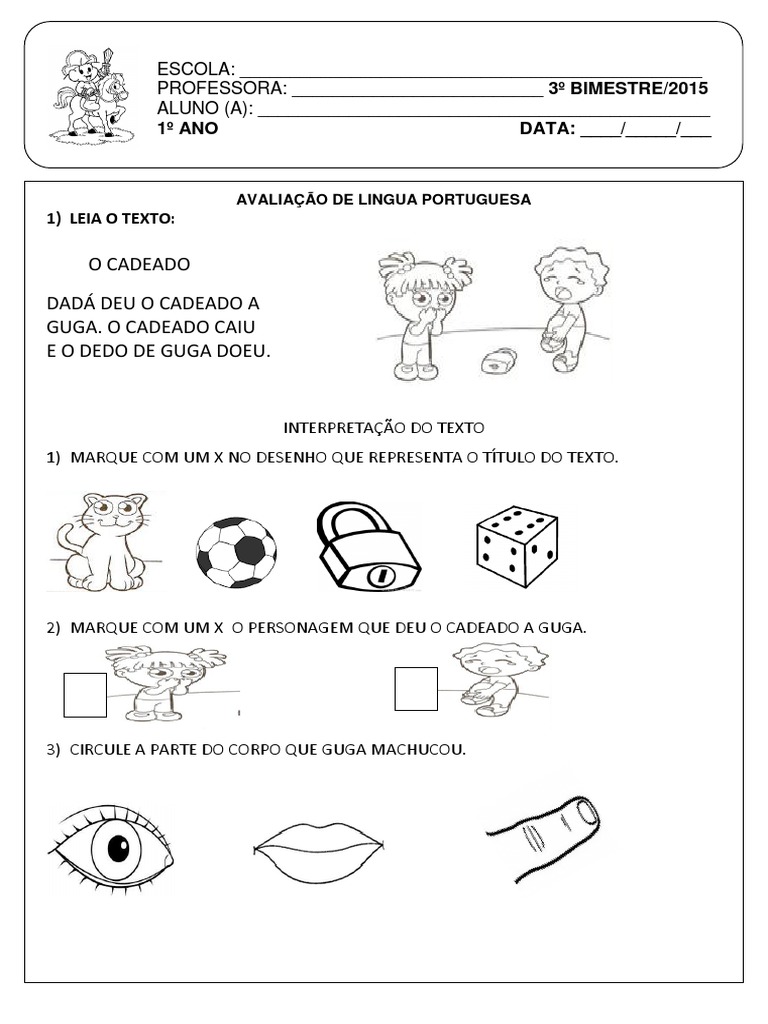 Prova III Bimestre 1º Ano - Português