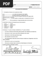 Prova III Bimestre Geografia 3º Ano fundamental