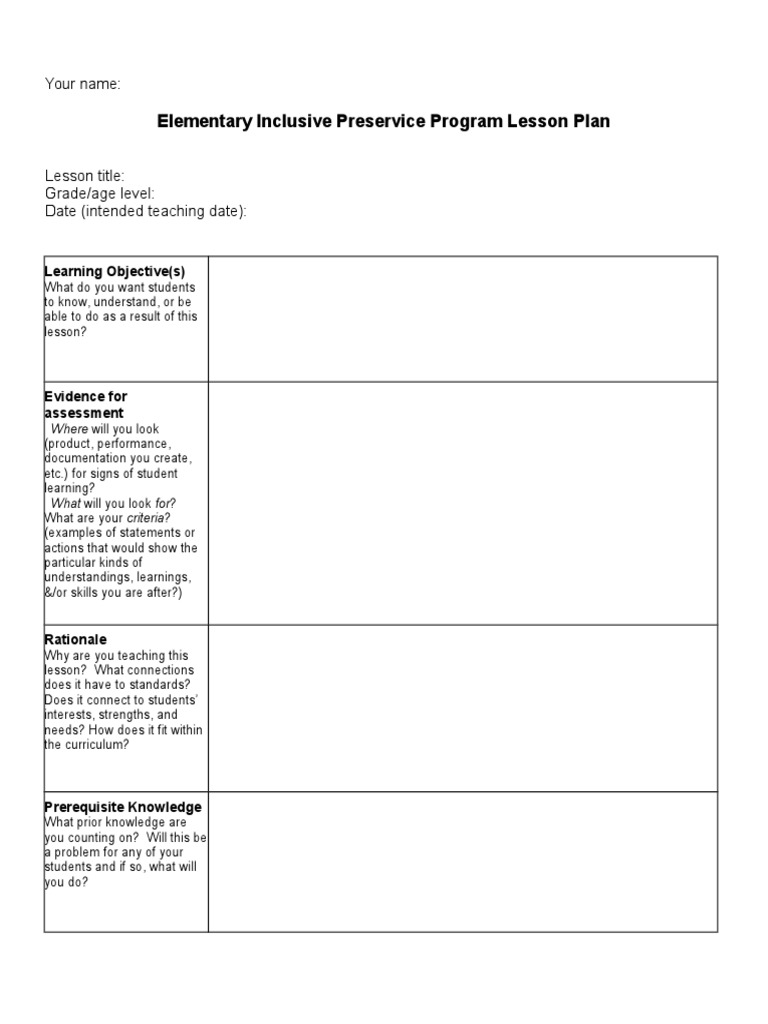 Inclusive Lesson Plan Template | PDF