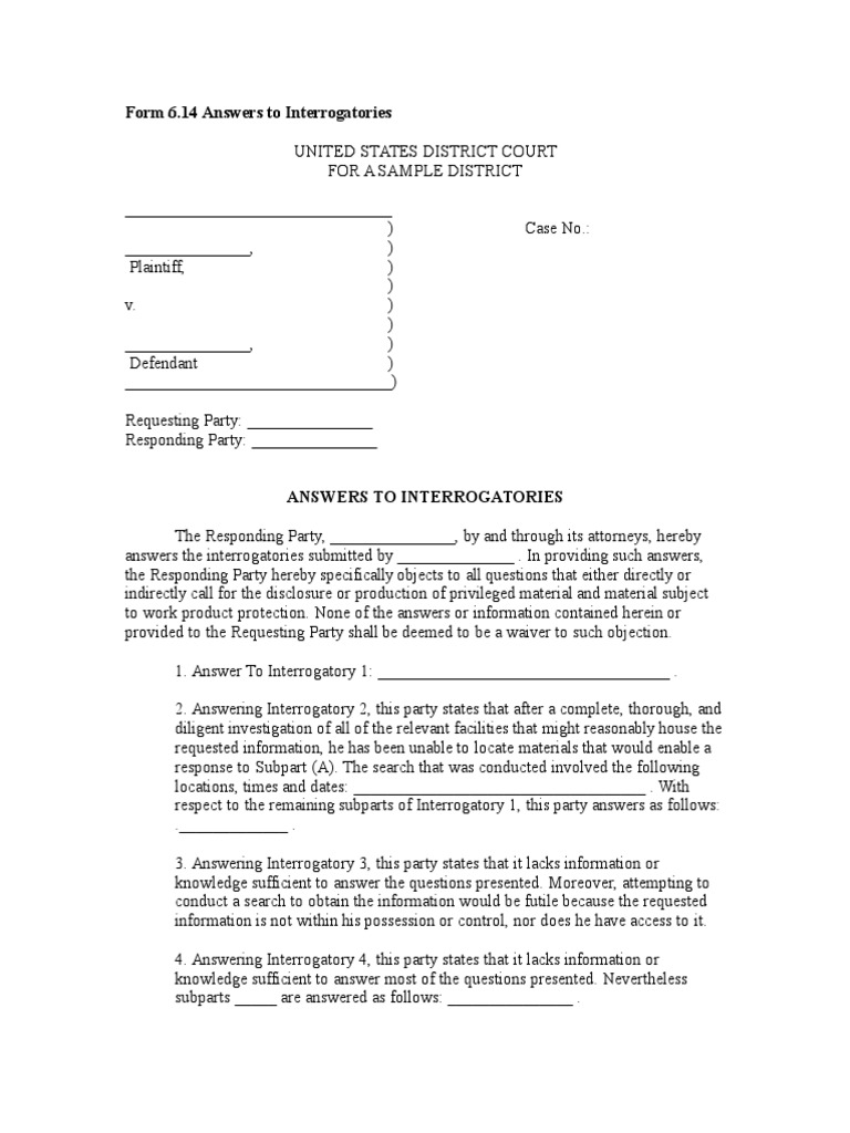 Sample Answers to Interrogatories | PDF | Discovery (Law) | Judiciaries