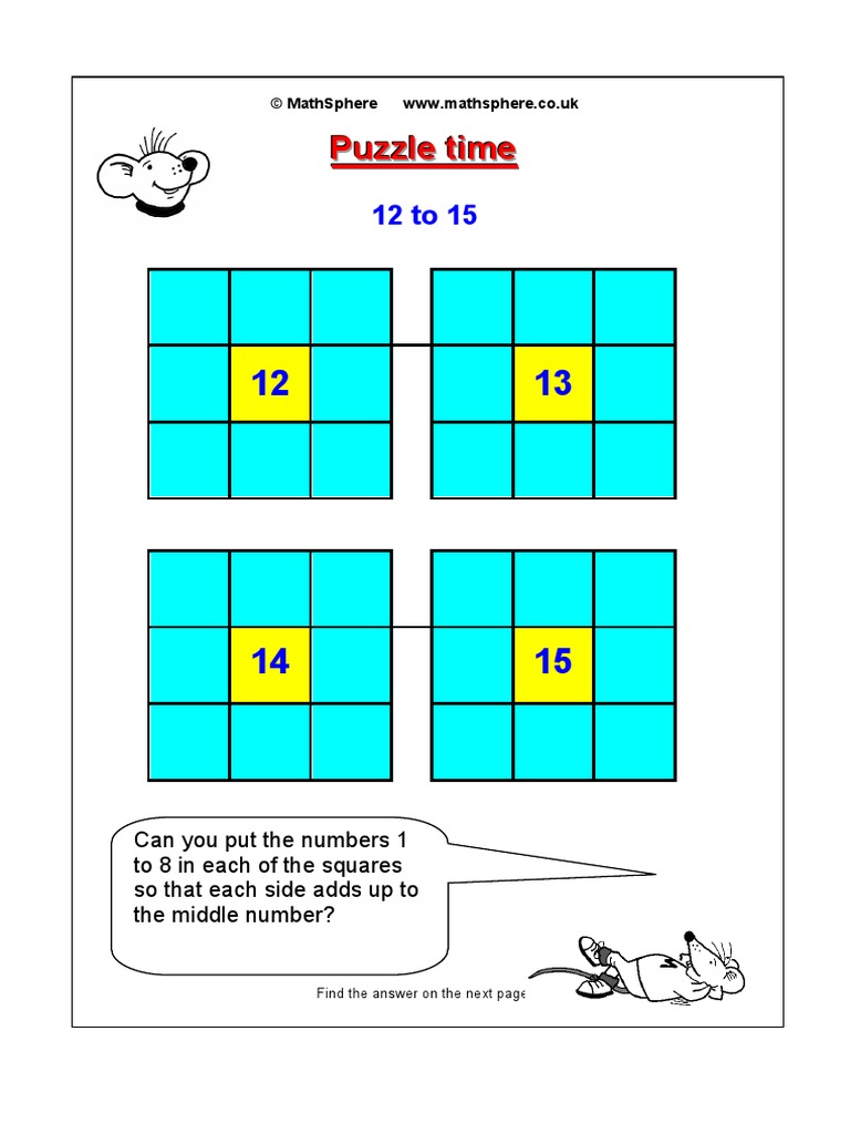 Www.mathsphere.co.Uk Downloads Maths Puzzles Maths Puzzle 01 12 to 15