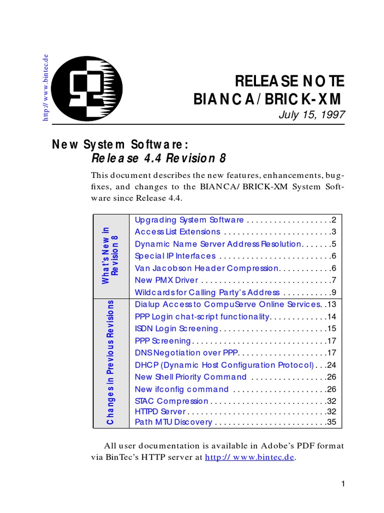 Release Note Bianca/Brick-Xm: New System Software | PDF | Ip Address ...