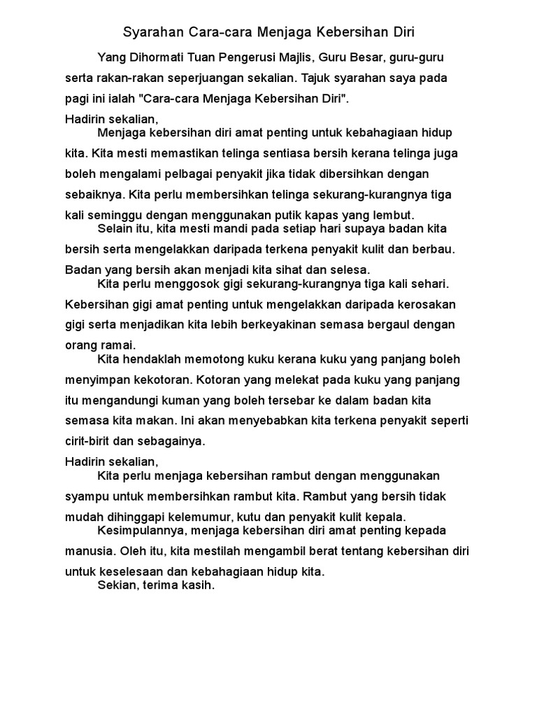 Syarahan Cara Cara Menjaga Kebersihan Diri Pdf