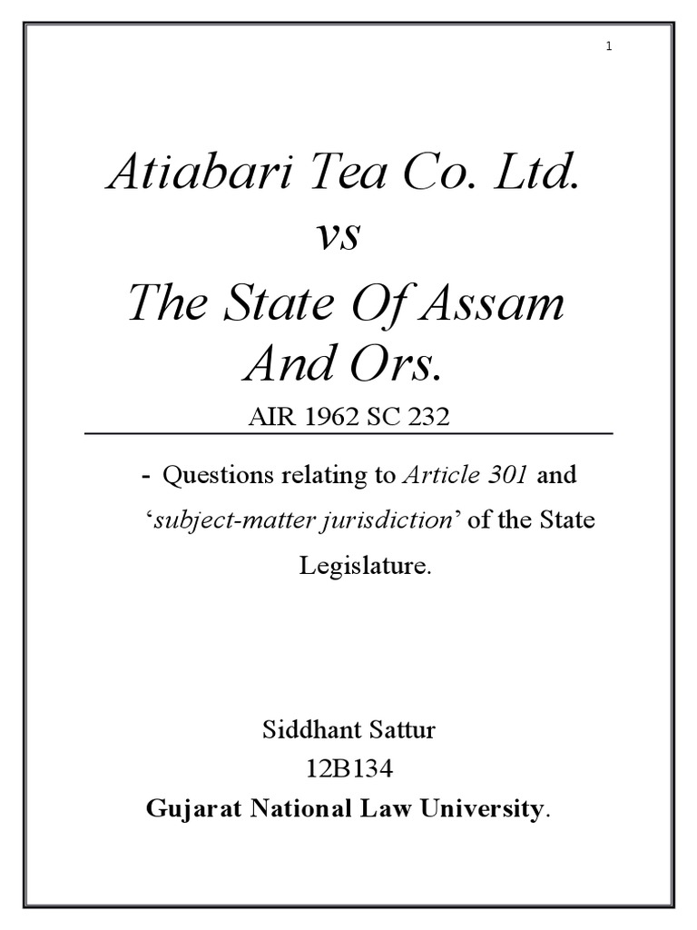 Atiabari Tea Co. v. State of Assam Case Summary | PDF | United States ...