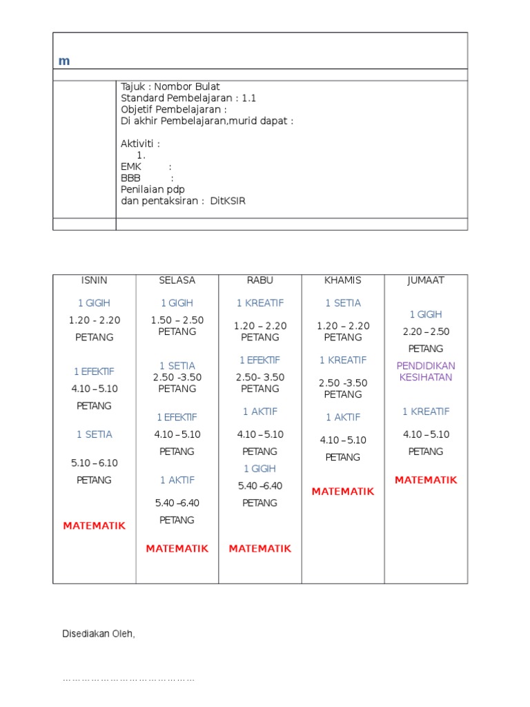 Rph Matematik Tahun 1 20151