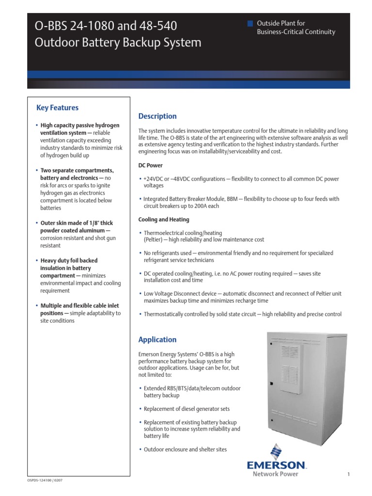 0469 Outdoor Battery Backup System Brochure PDF Battery (Electricity) Hvac