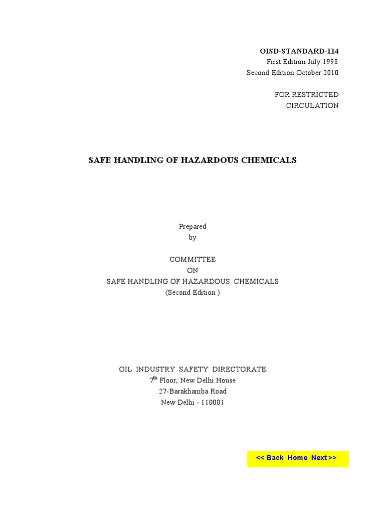 OISD Standard 114: Safe Chemical Handling | PDF | Explosive Material ...