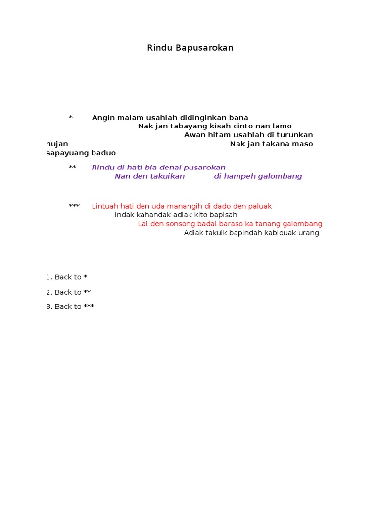 Lirik dan Makna Rindu Bapusarokan | PDF
