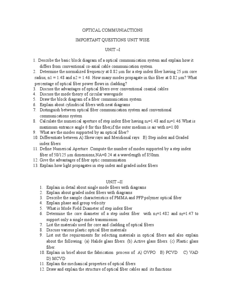 Optical Communication Questions Download Free PDF Optical Fiber