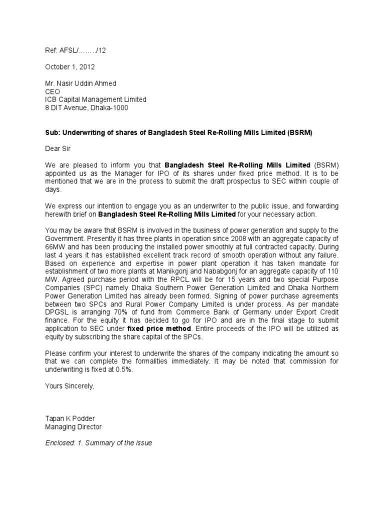 Underwriter Letter of BSRMUnderwriter Letter of BSRM
