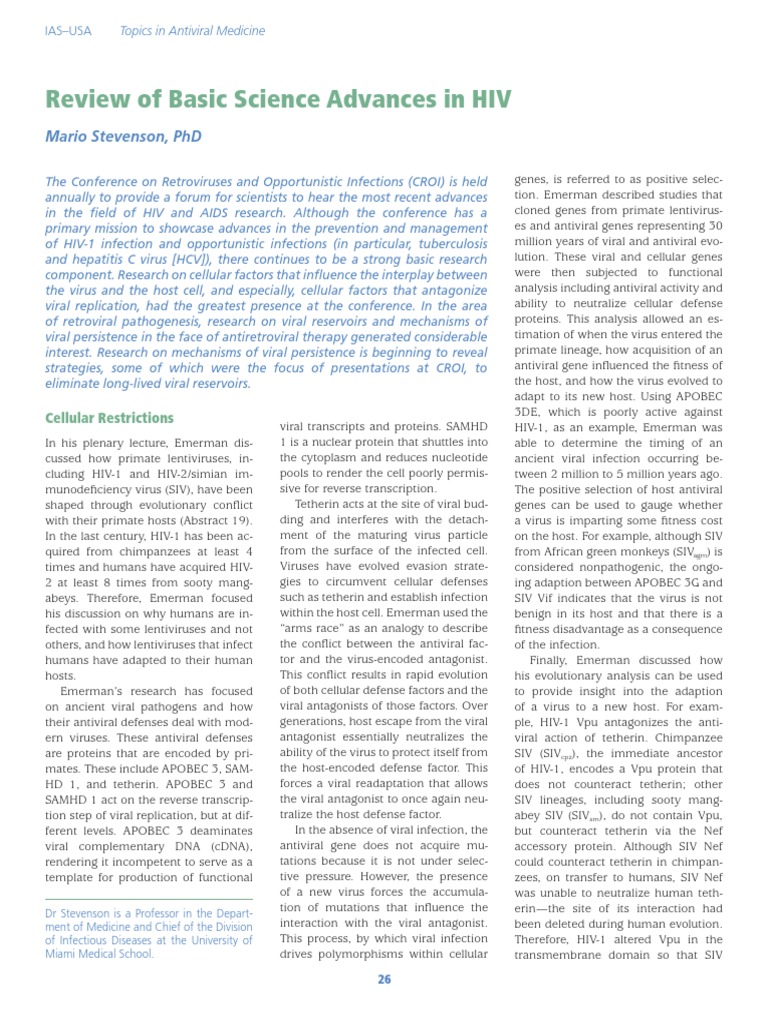 Review Basic Science HIV | PDF | Virus | Nf κb