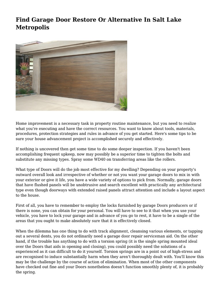 Find Garage Door Restore Or Alternative In Salt Lake Metropolis