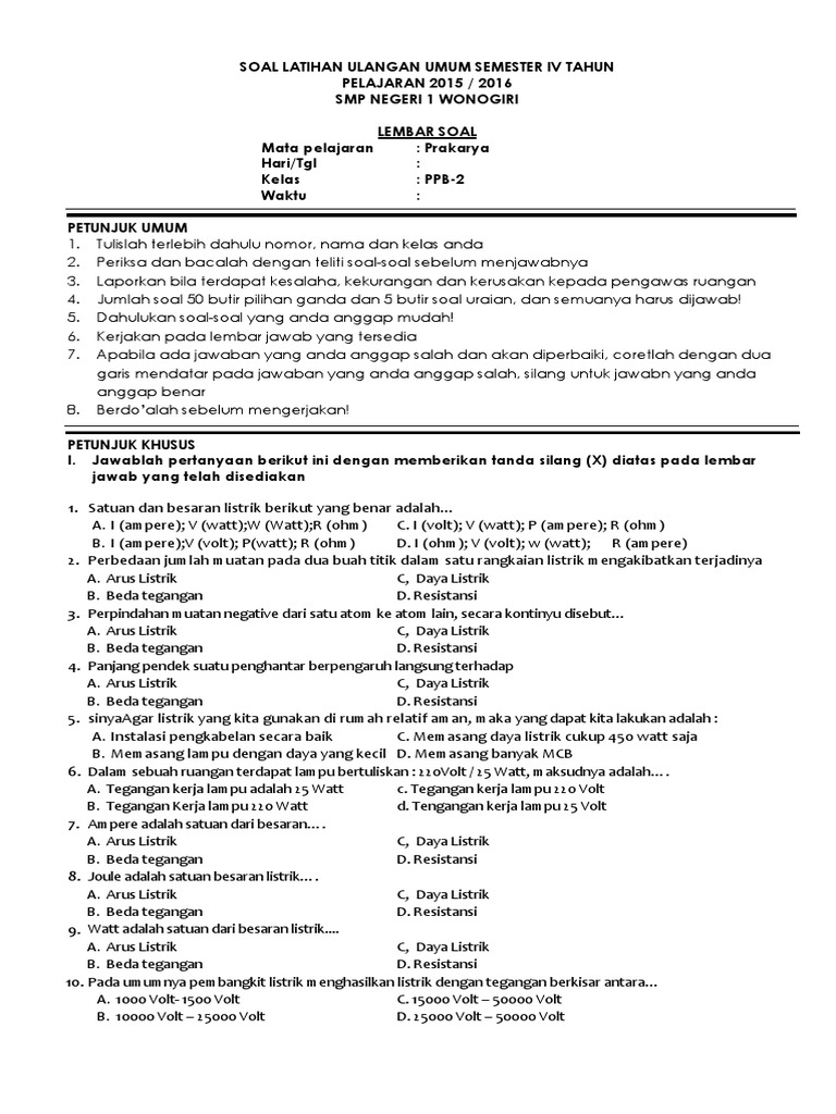 Soal Latihan Untuk Uus Gasal 2015 16 Prakarya Kelas P2