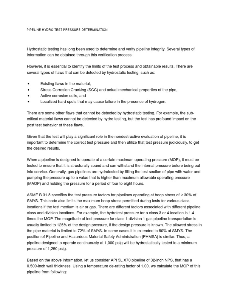 Hydrotest Full Details And Calculation Pdf Strength Of Materials