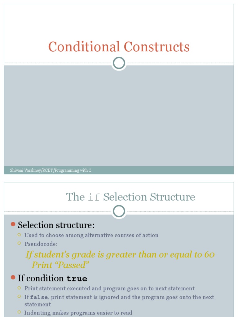 Conditional Constructs: Shivani Varshney/RCET/Programming With C | PDF ...
