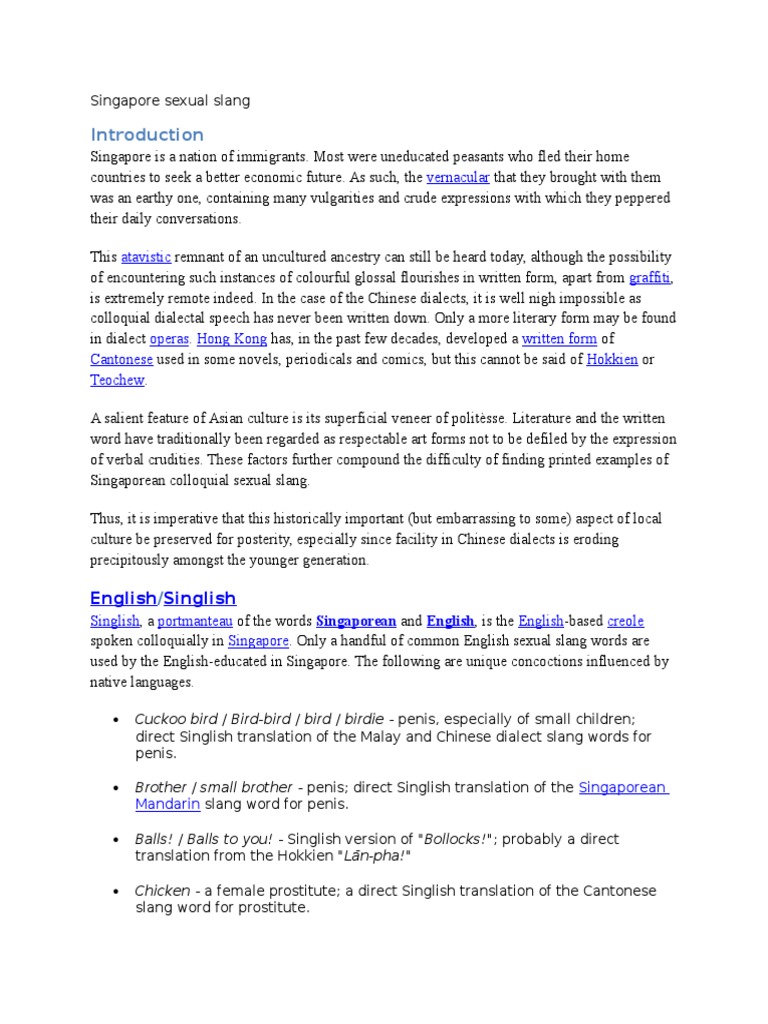 Singapore Sexual Slang Linguistics Lexicology