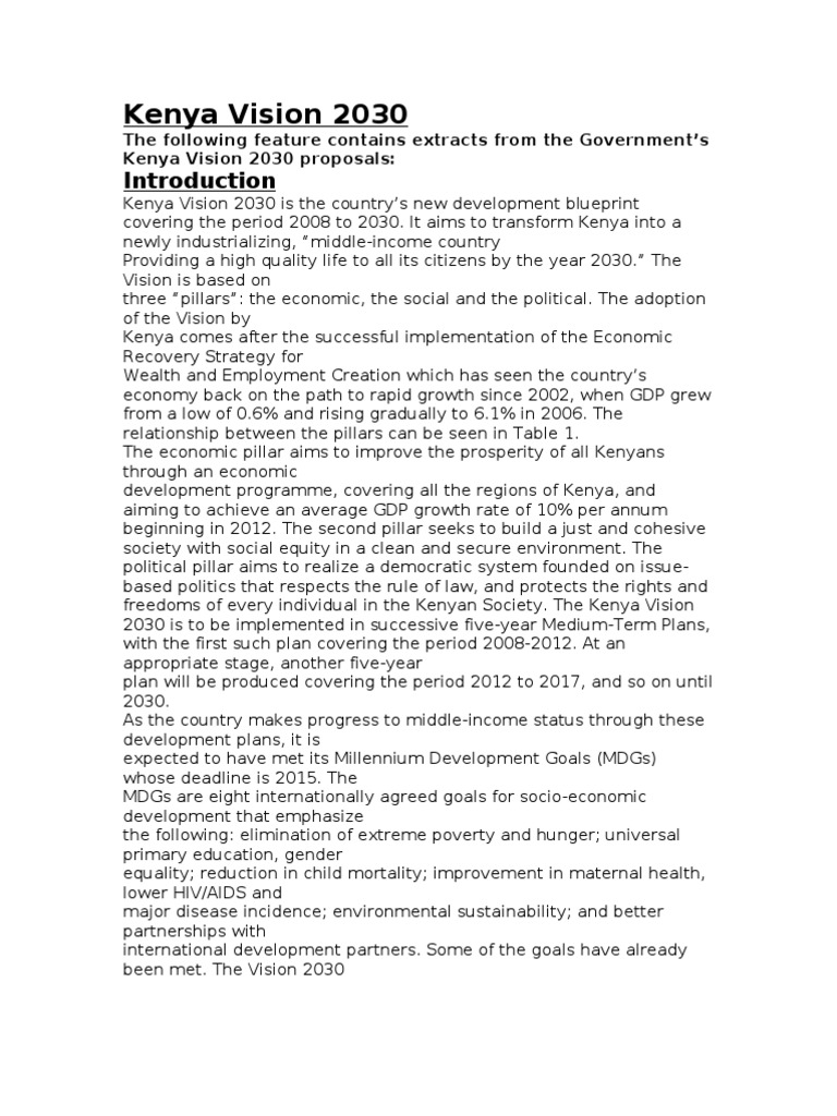 Kenya Vision 2030 | Millennium Development Goals | Economies