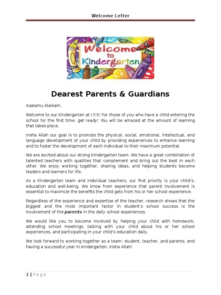 Welcome Letter | PDF | Parent | Relationships