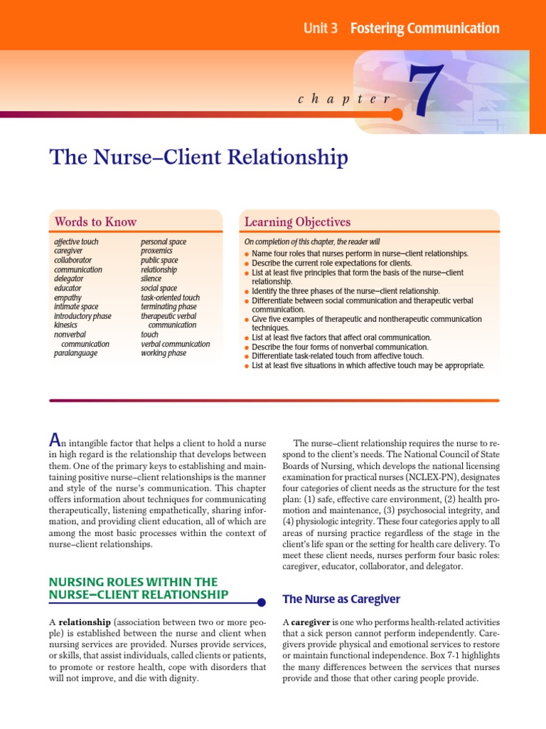 Chapter 7 The Nurse-Client Relationship PDF | PDF | Nonverbal ...