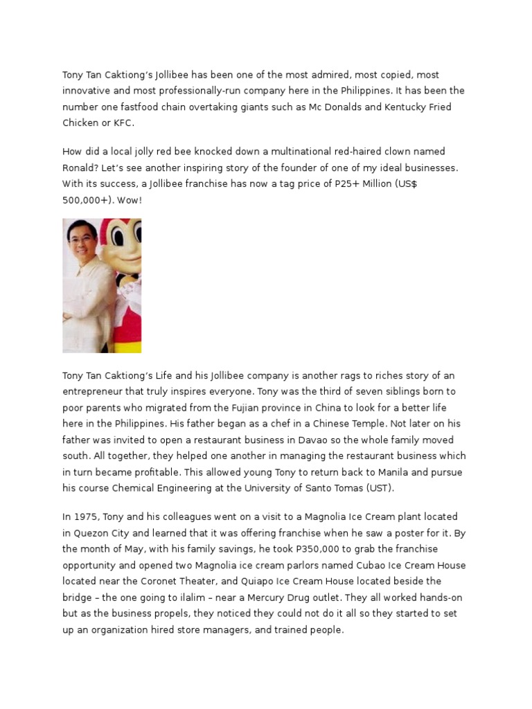 Tony Tan Caktiong | PDF | Cuisine | Food And Drink